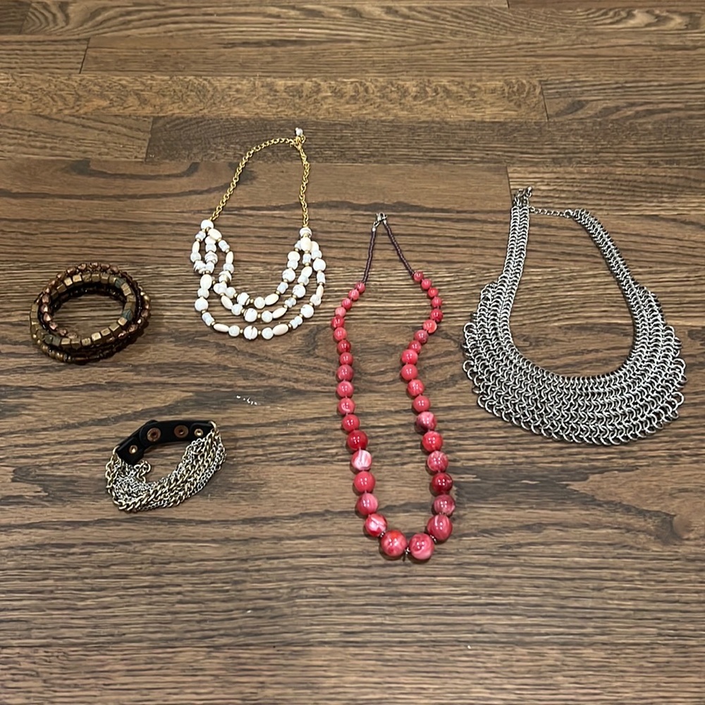 2 bracelets and 3 necklaces